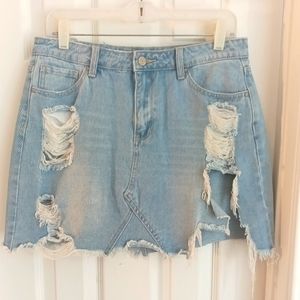 Denim Blvd Distressed Light Blue Western Cut Skirt Medium